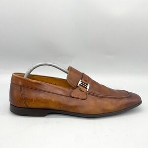 Magnanni Mens 11M Lino Buckle Loafers Brown Leather Apron Toe Dress Shoes SlipOn